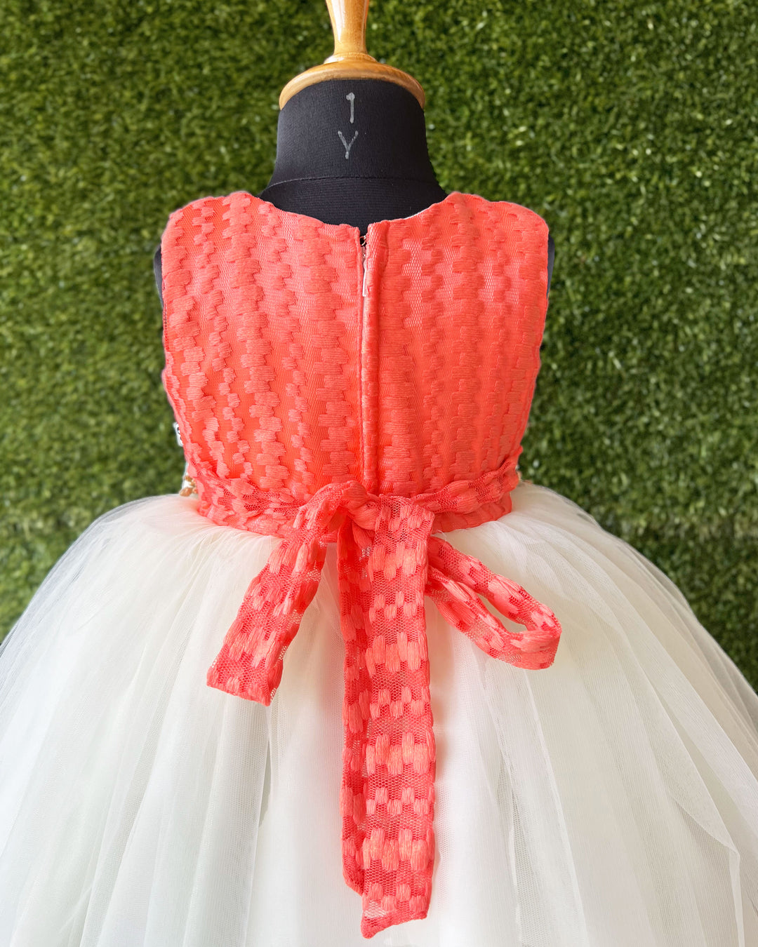 Baby girls birthday dress peach cream, flower frock, party outfit