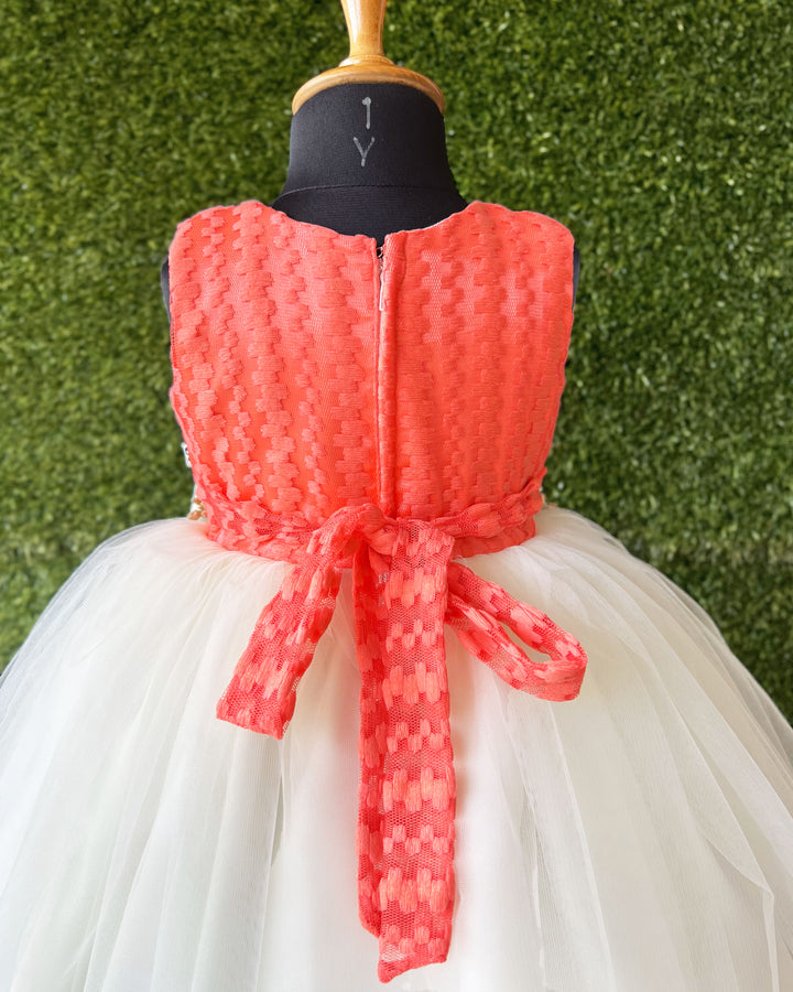 Baby girls birthday dress peach cream, flower frock, party outfit