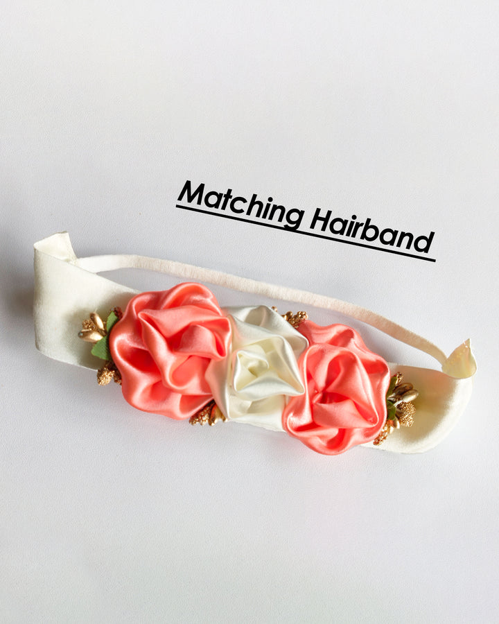 Baby girls birthday dress peach cream, flower frock, party outfit