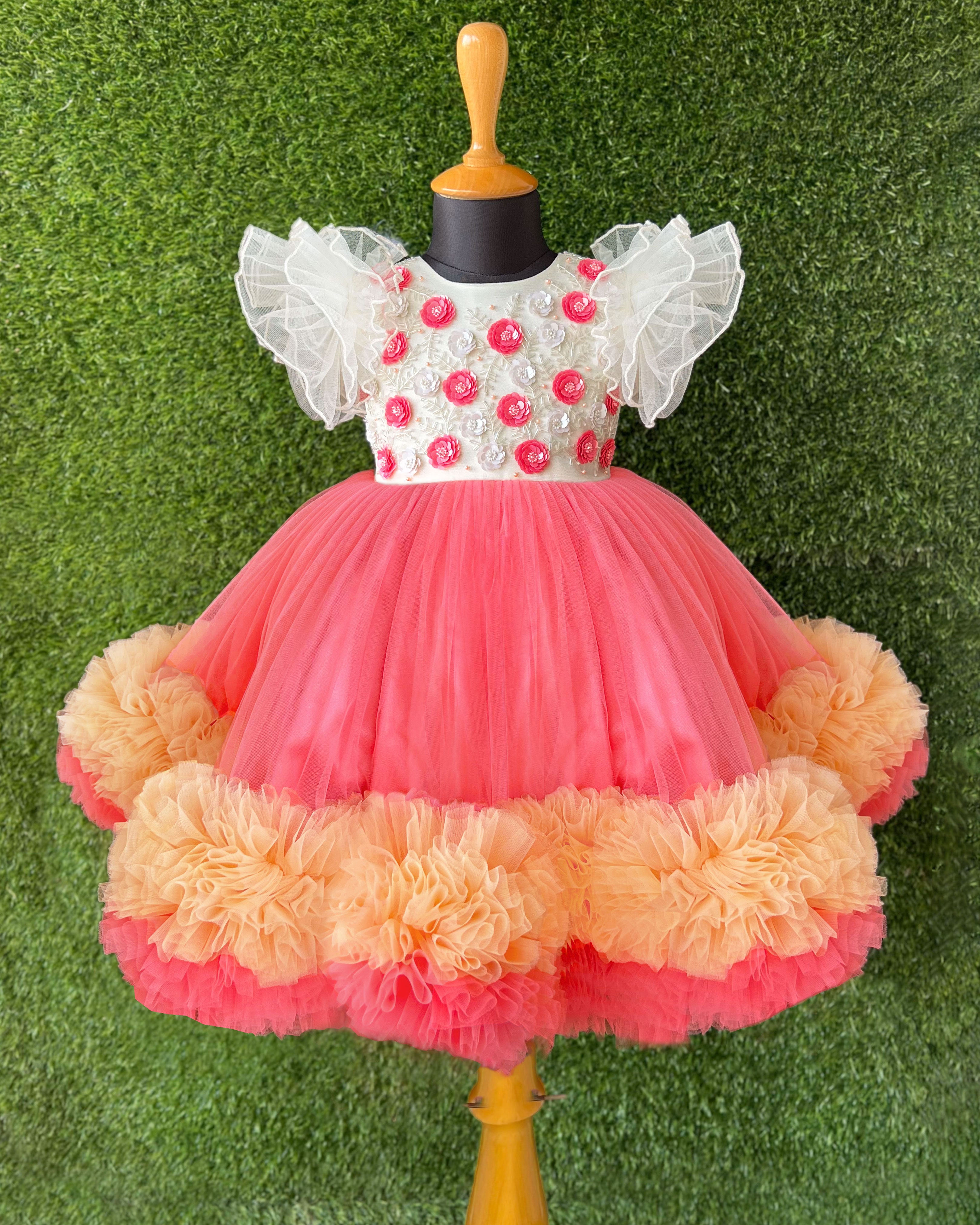 Peach Floral Baby Girl Frock Set with Shorts – Stylish & Comfortable