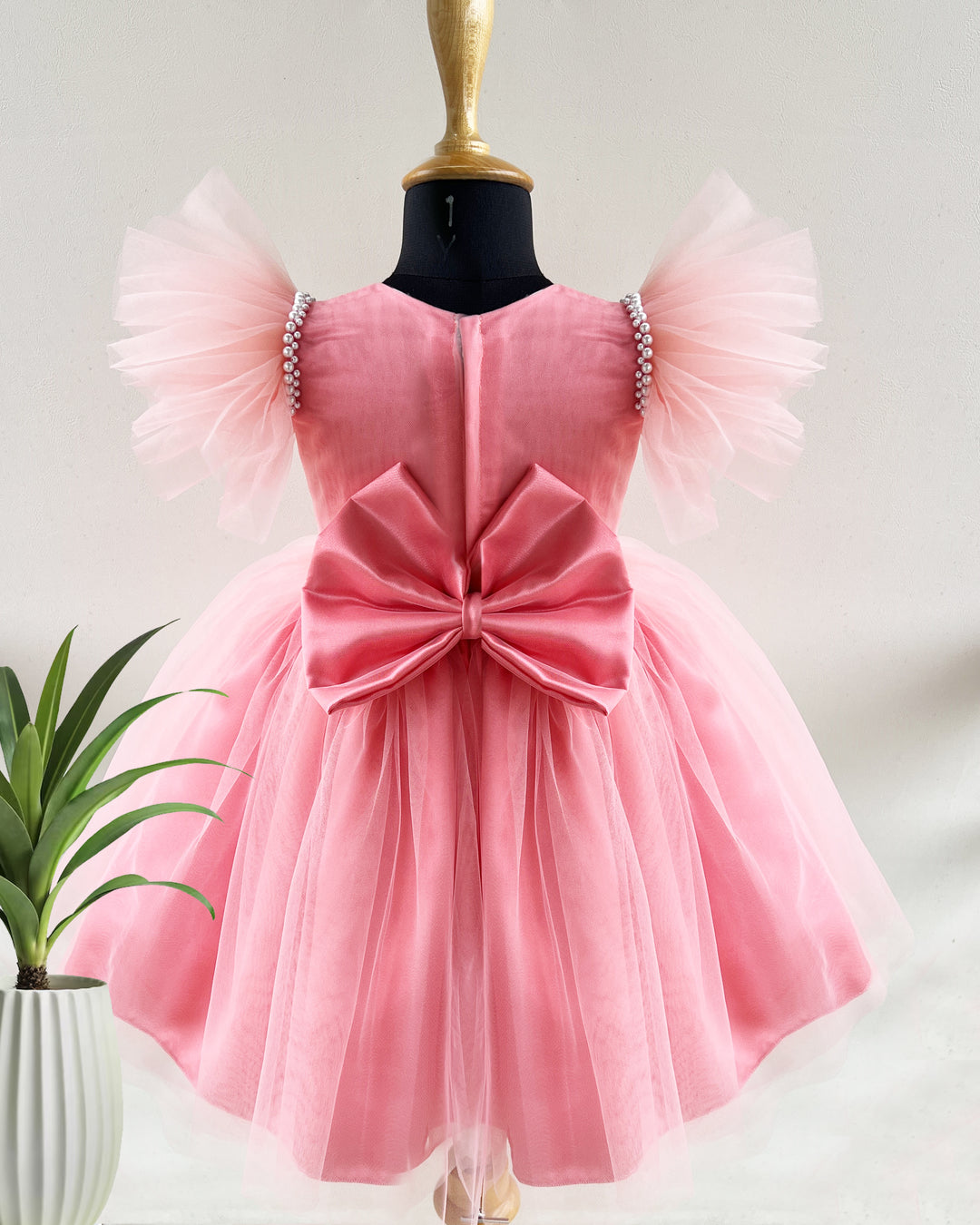 Peach Shade Pleated Frock, Baby Girls Birthday Dress, Partywear Frock for Baby Girl, Designer Birthday Dress