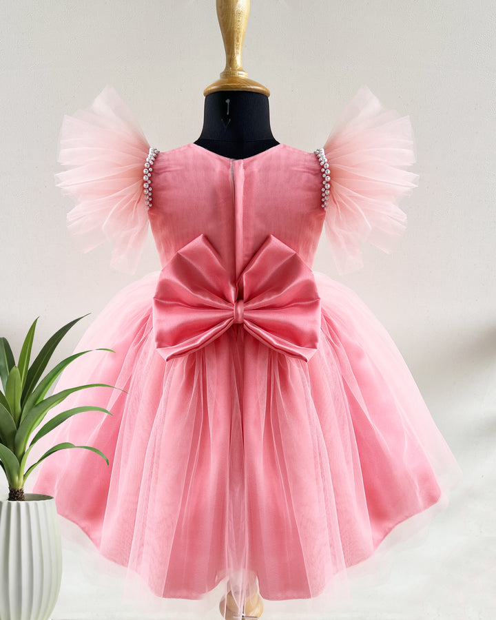 Peach Shade Pleated Frock, Baby Girls Birthday Dress, Partywear Frock for Baby Girl, Designer Birthday Dress
