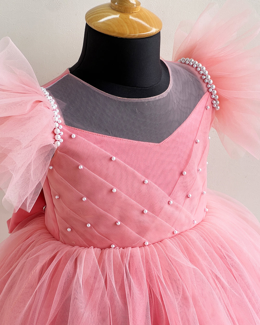 Peach Shade Pleated Frock, Baby Girls Birthday Dress, Partywear Frock for Baby Girl, Designer Birthday Dress