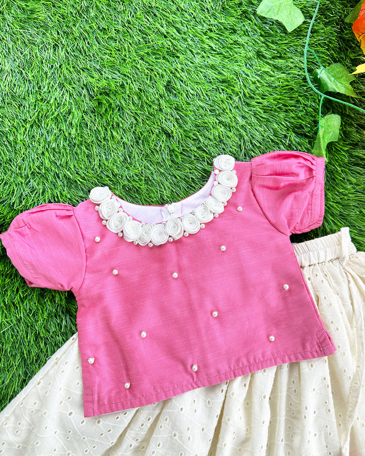 Pink cream ethnic lehenga choli for baby girls – Hakoba birthday dress