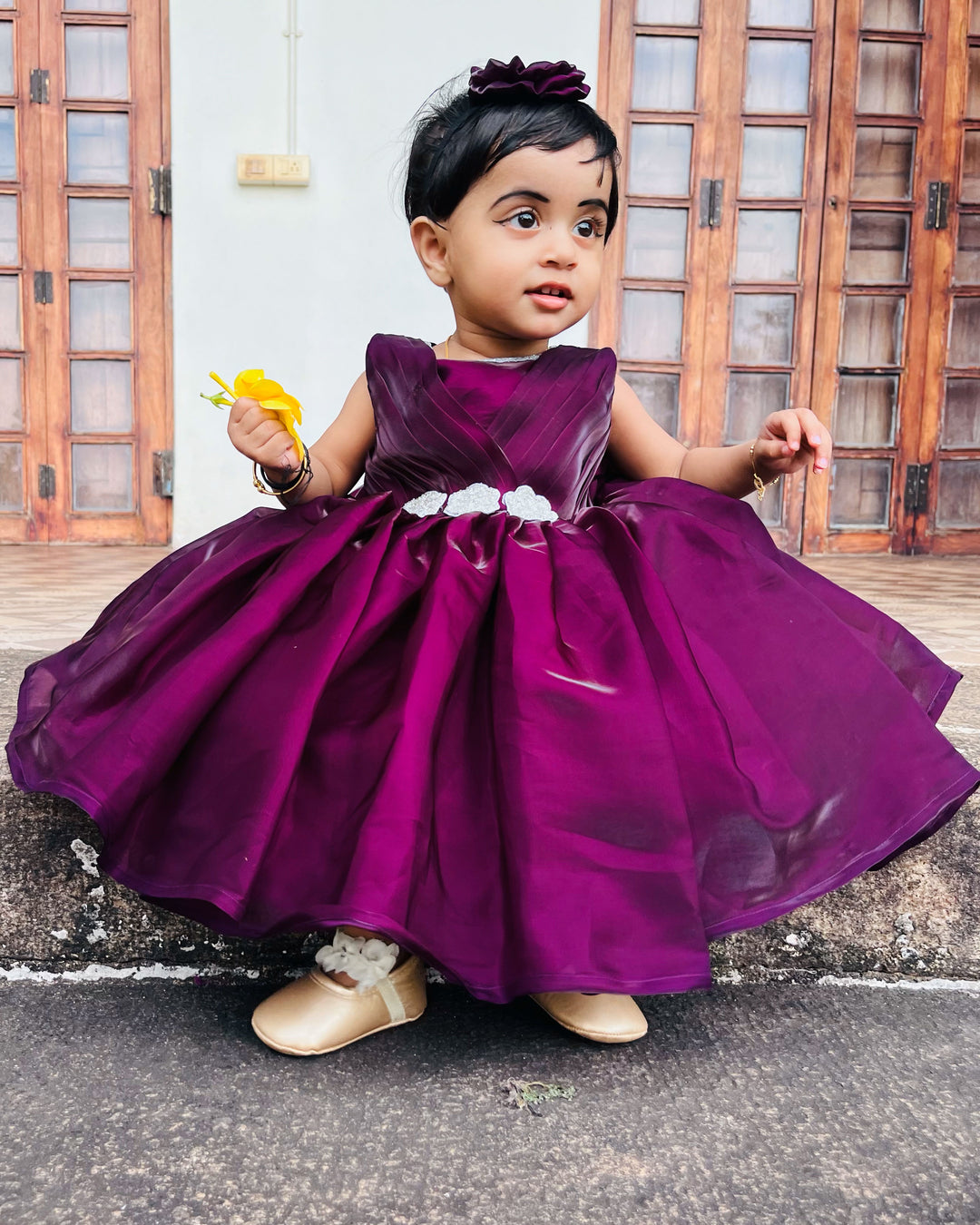 Purple Shade Sleeveless Party Wear Baby Girls Frock – Birthday Dress