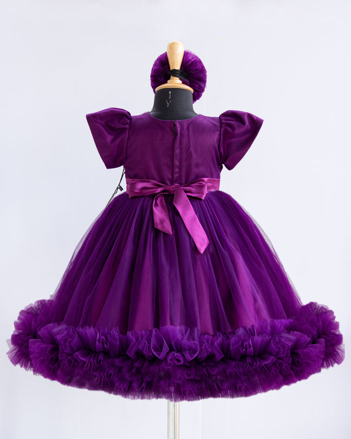 Purple Shade Handwork Pleated Ruffles Floor Length Gown