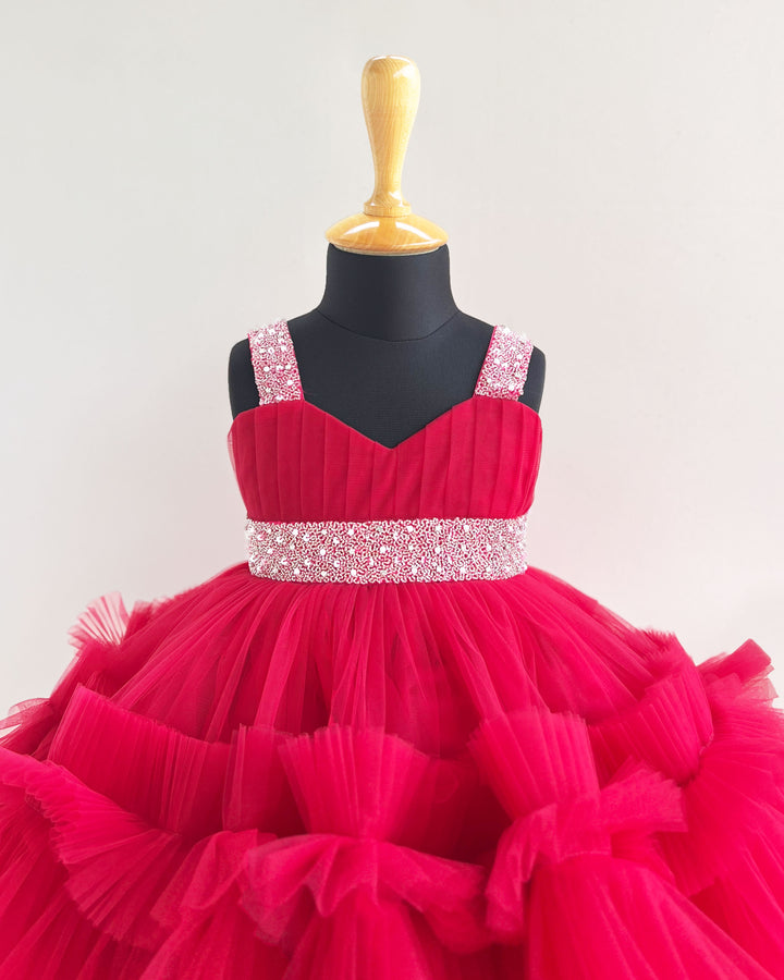 Rani Pink Baby Girls Birthday Dress, Handwork Party Wear Frock, Premium Kids Birthday Outfit, Baby Girl Party Dress