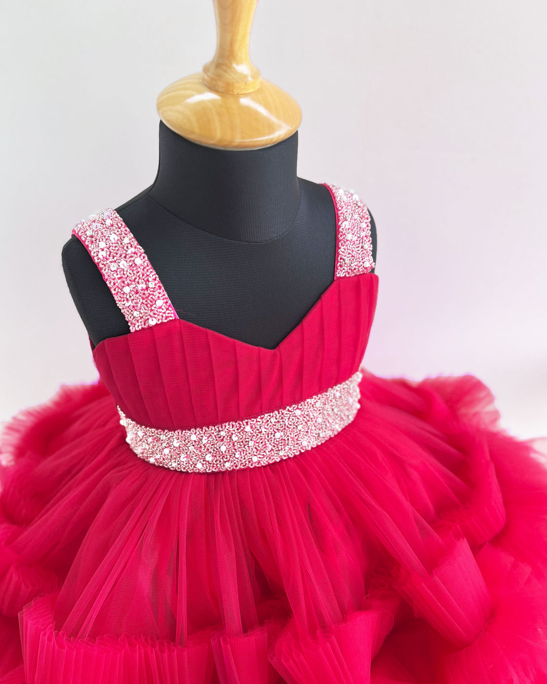 Rani Pink Baby Girls Birthday Dress, Handwork Party Wear Frock, Premium Kids Birthday Outfit, Baby Girl Party Dress