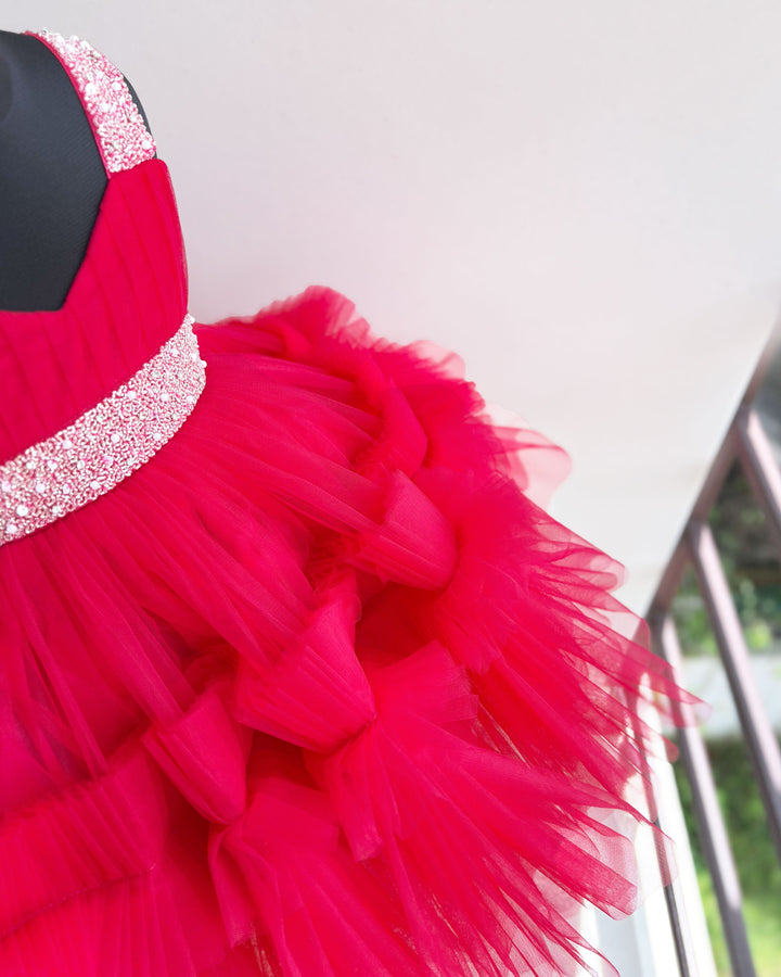 Rani Pink Baby Girls Birthday Dress, Handwork Party Wear Frock, Premium Kids Birthday Outfit, Baby Girl Party Dress