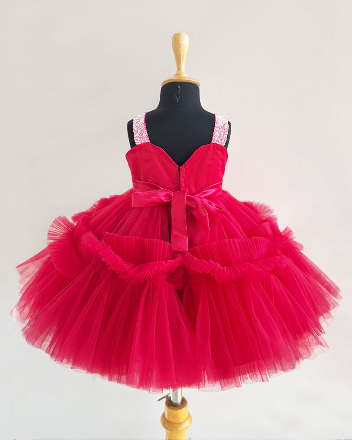 Rani Pink Baby Girls Birthday Dress, Handwork Party Wear Frock, Premium Kids Birthday Outfit, Baby Girl Party Dress