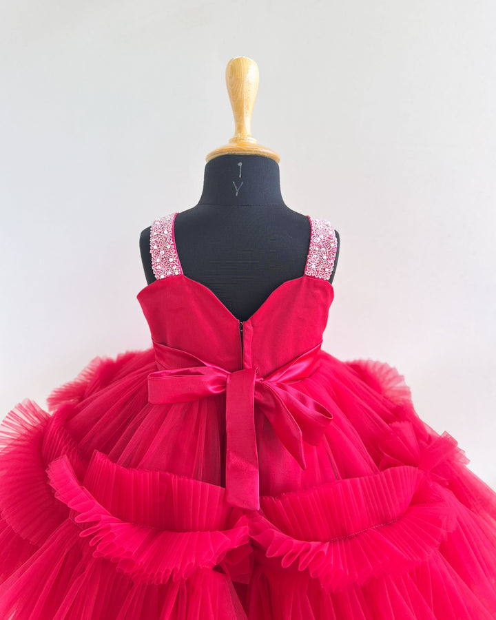 Rani Pink Baby Girls Birthday Dress, Handwork Party Wear Frock, Premium Kids Birthday Outfit, Baby Girl Party Dress