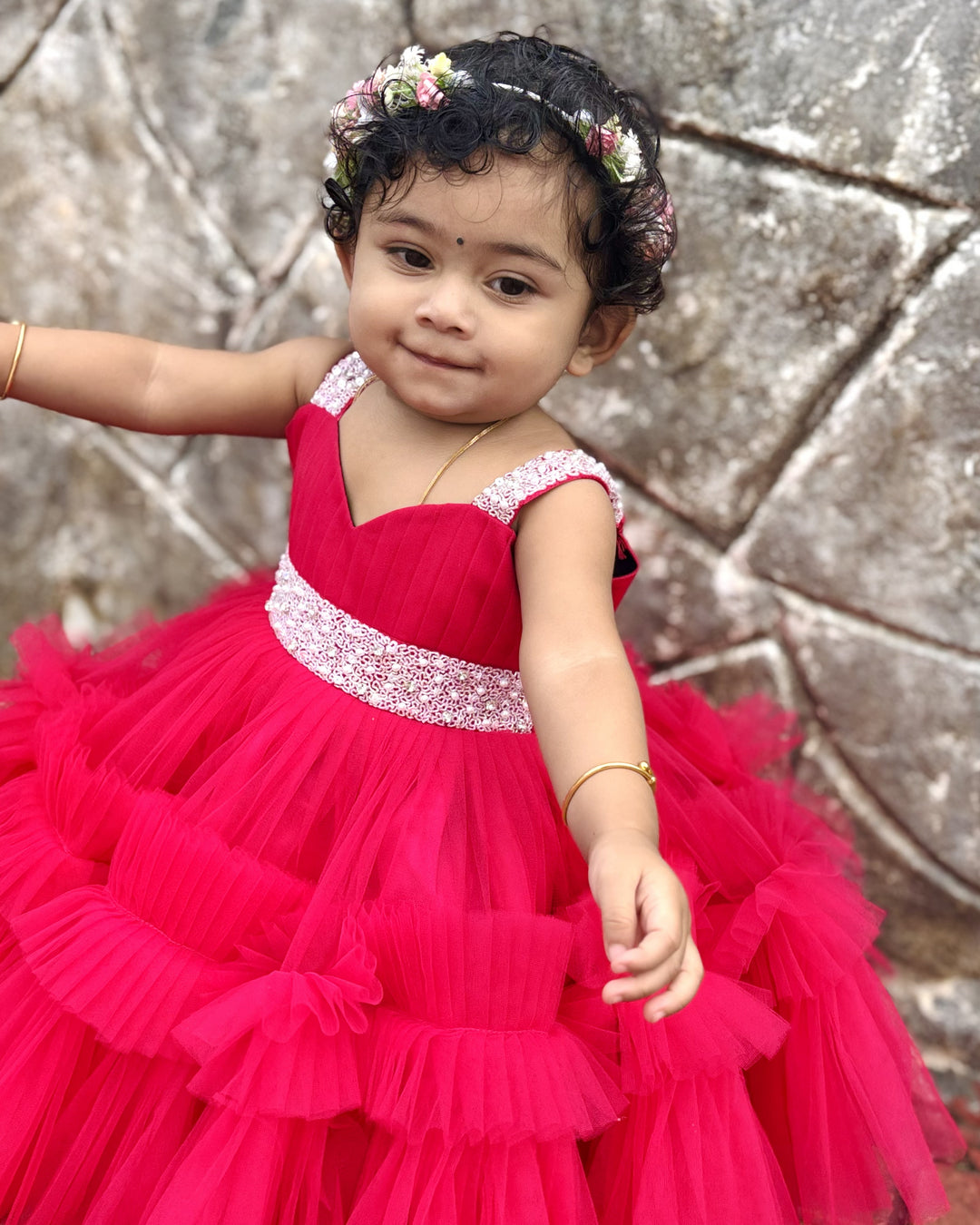 Rani Pink Baby Girls Birthday Dress, Handwork Party Wear Frock, Premium Kids Birthday Outfit, Baby Girl Party Dress