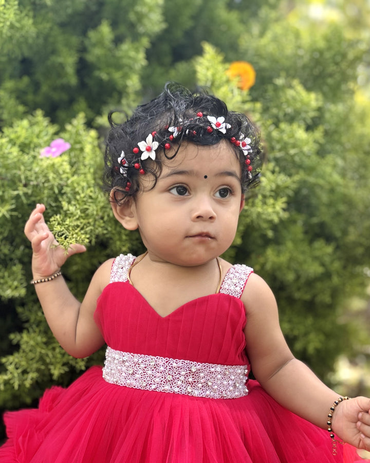 Rani Pink Baby Girls Birthday Dress, Handwork Party Wear Frock, Premium Kids Birthday Outfit, Baby Girl Party Dress