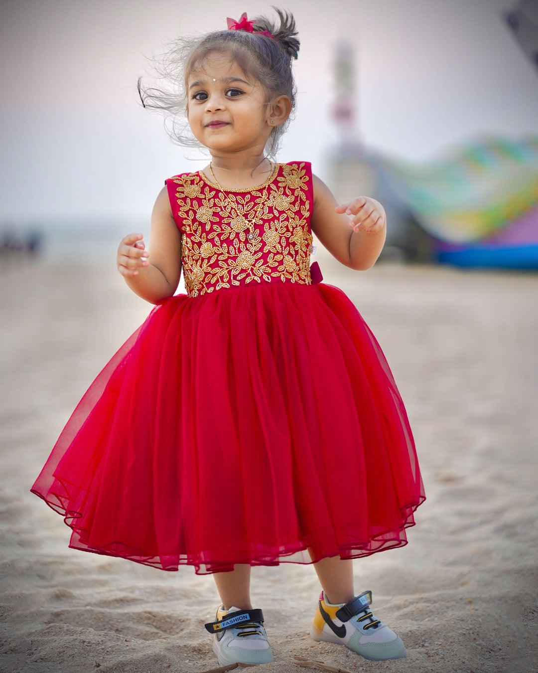 "Reddish maroon handworked partywear frock, baby girls birthday dress, elegant party dress"