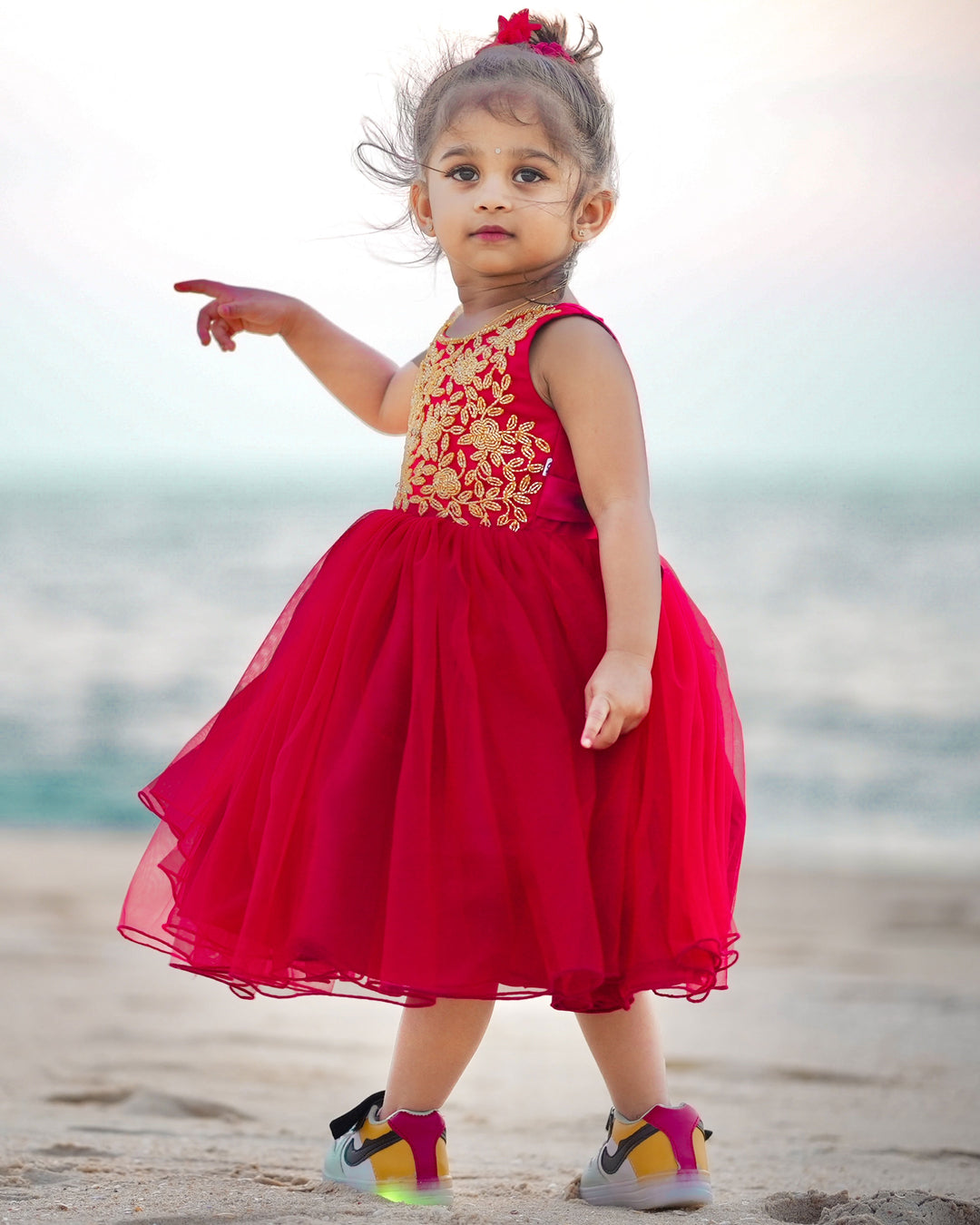 "Reddish maroon handworked partywear frock, baby girls birthday dress, elegant party dress"