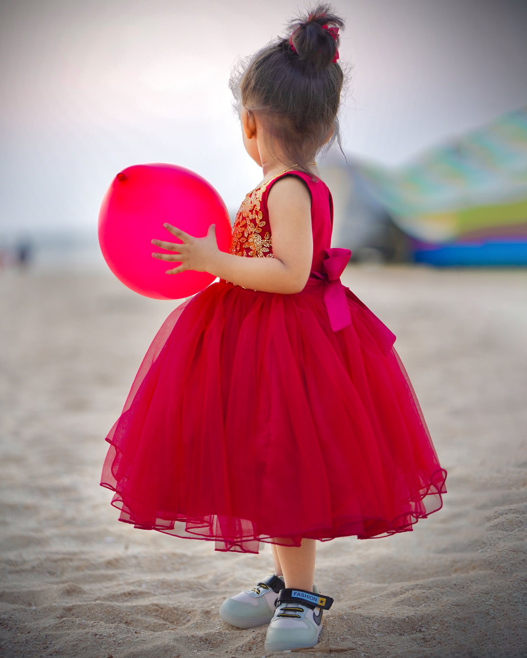 "Reddish maroon handworked partywear frock, baby girls birthday dress, elegant party dress"