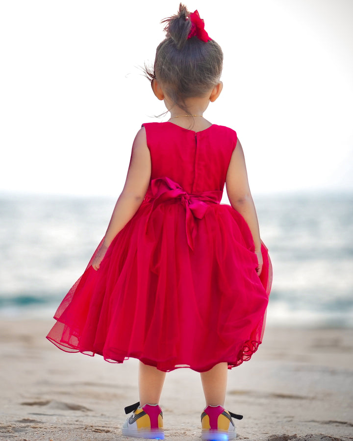 "Reddish maroon handworked partywear frock, baby girls birthday dress, elegant party dress"