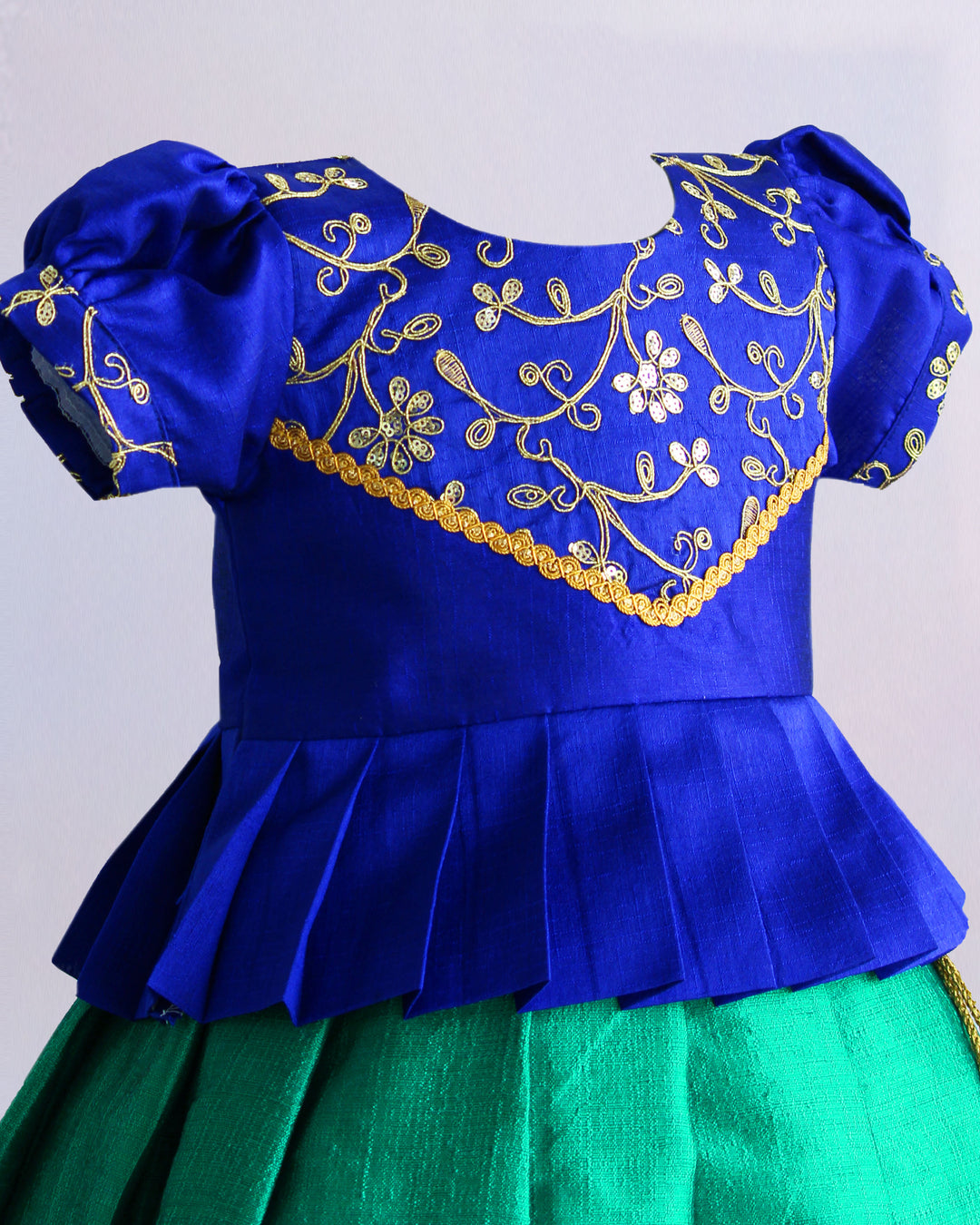 Rama green royal blue South Indian lehenga choli set for baby girls, birthday dress, ethnic wear for kids, sequins embroidery lehenga, Stanwells Kids collection