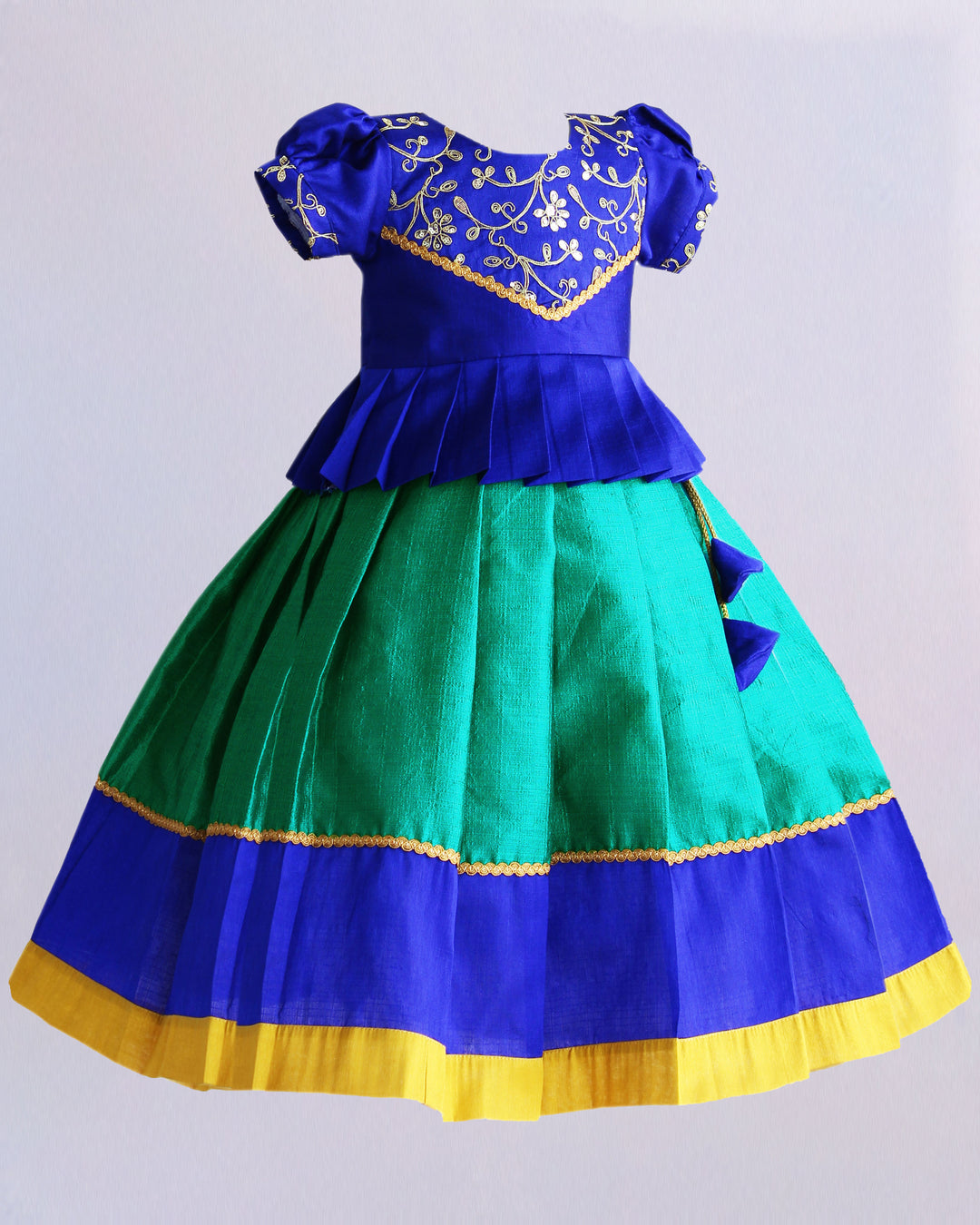 Rama green royal blue South Indian lehenga choli set for baby girls, birthday dress, ethnic wear for kids, sequins embroidery lehenga, Stanwells Kids collection