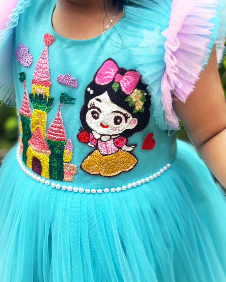 Sky Blue Baby Girls Birthday Dress, Princess Theme Partywear Gown, Multi Shade Kids Birthday Outfit, Baby Girl Party Dress