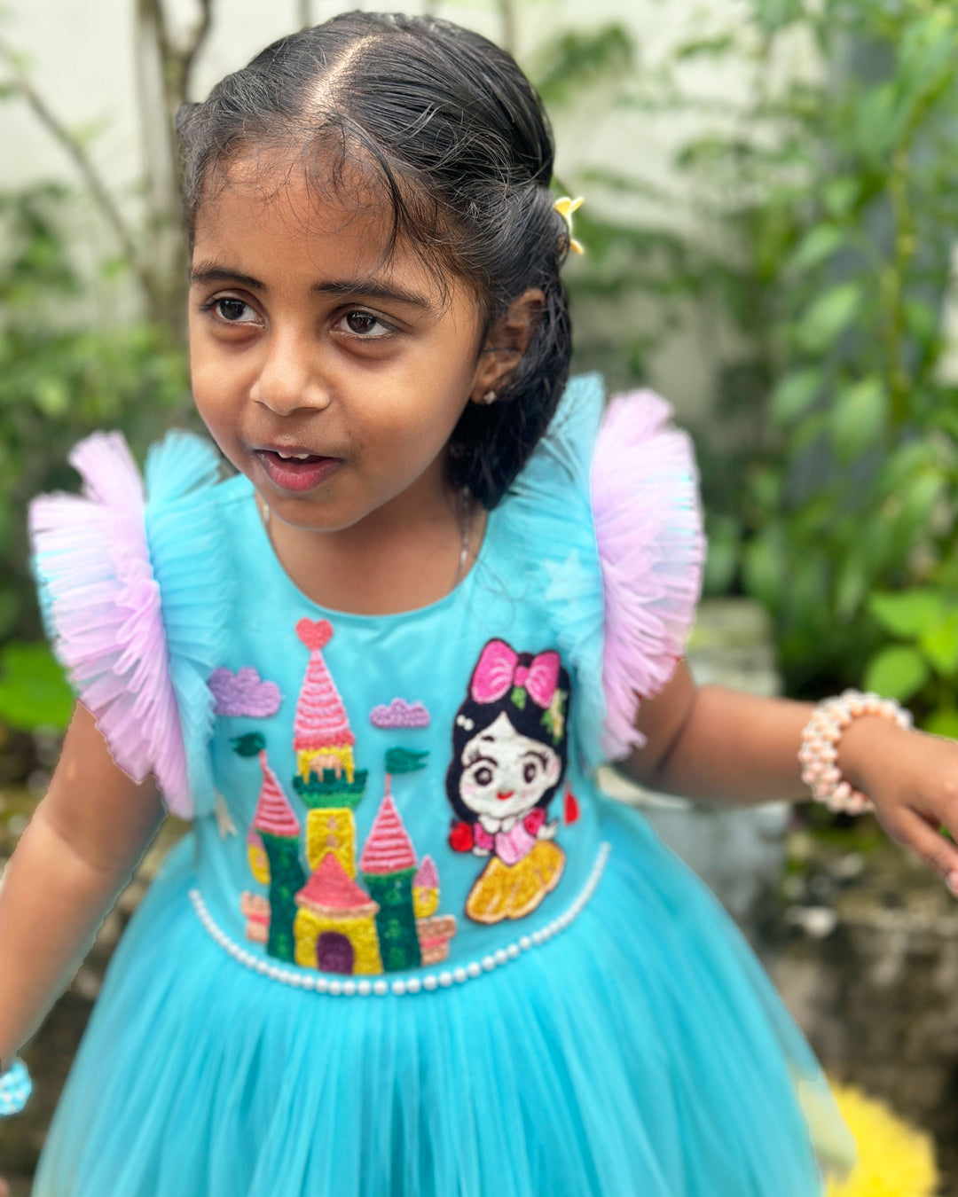 Sky Blue Baby Girls Birthday Dress, Princess Theme Partywear Gown, Multi Shade Kids Birthday Outfit, Baby Girl Party Dress