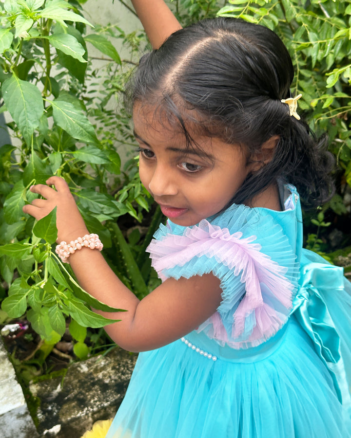 Sky Blue Baby Girls Birthday Dress, Princess Theme Partywear Gown, Multi Shade Kids Birthday Outfit, Baby Girl Party Dress