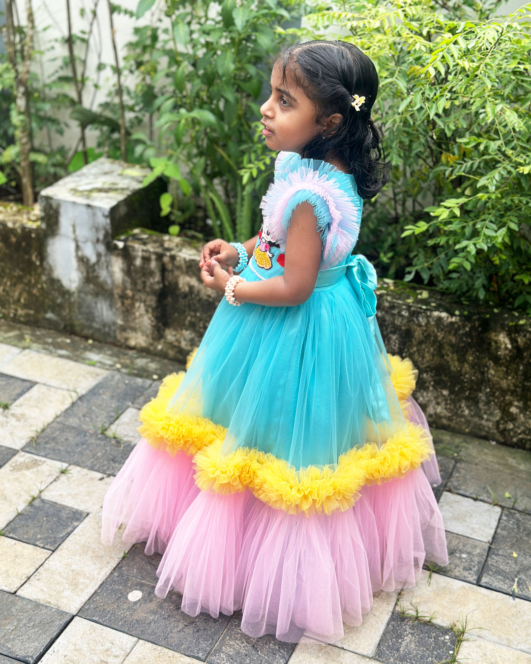 Sky Blue Baby Girls Birthday Dress, Princess Theme Partywear Gown, Multi Shade Kids Birthday Outfit, Baby Girl Party Dress