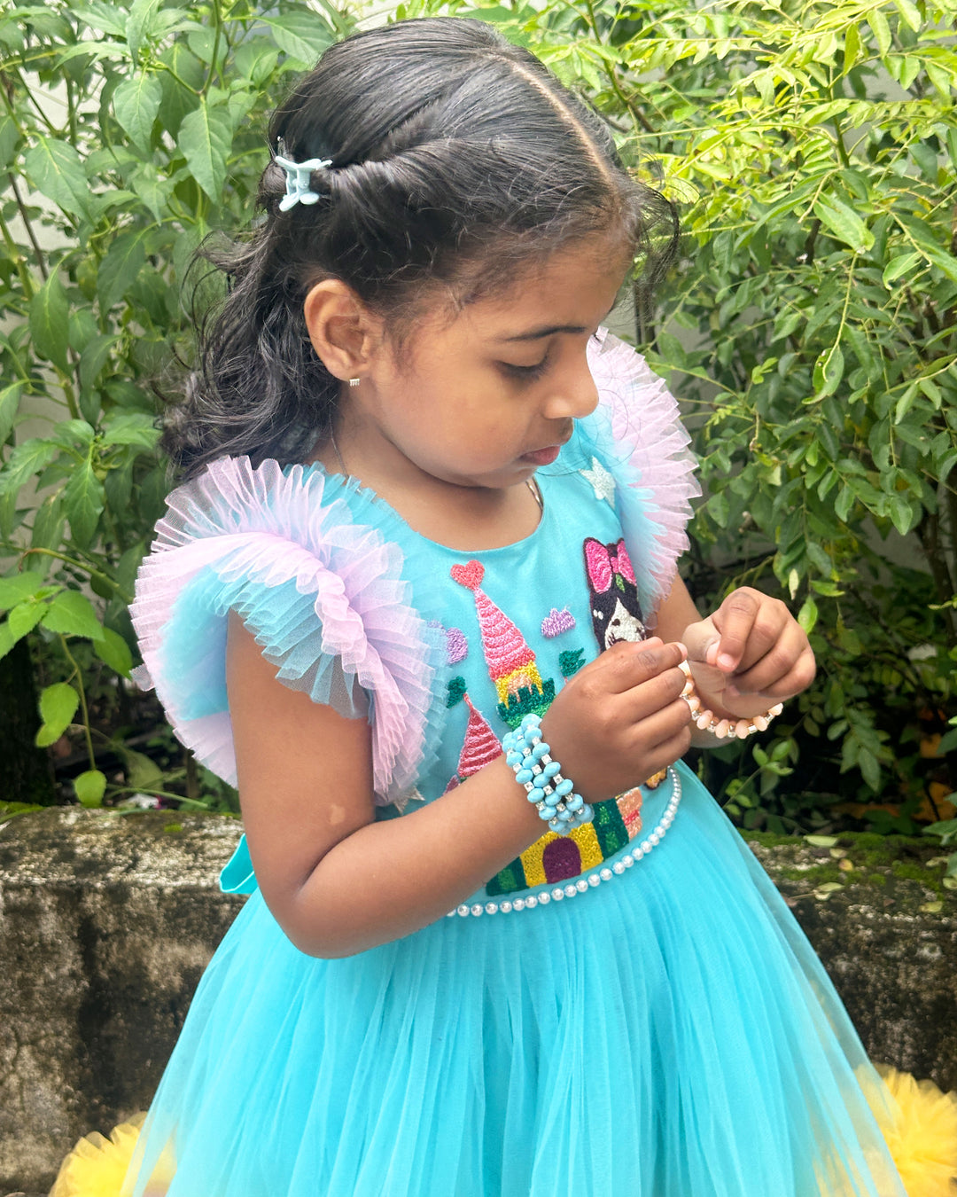 Sky Blue Baby Girls Birthday Dress, Princess Theme Partywear Gown, Multi Shade Kids Birthday Outfit, Baby Girl Party Dress