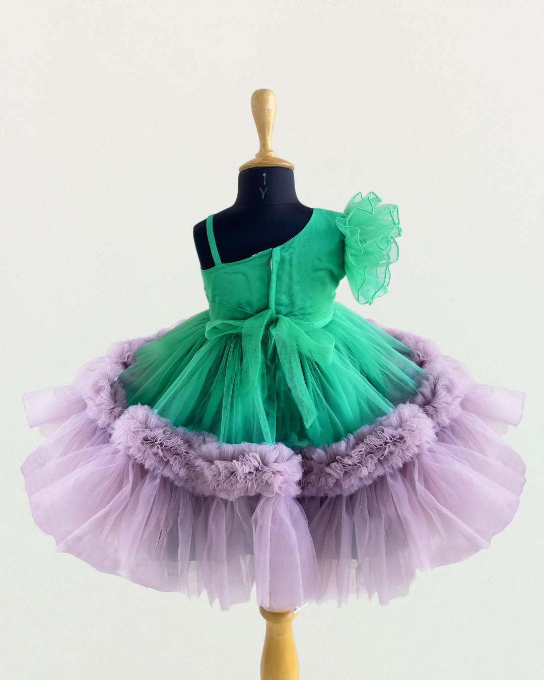 Spring green pastel pink baby girl birthday dress, handwork ruffles frock, pleated party wear dress for kids