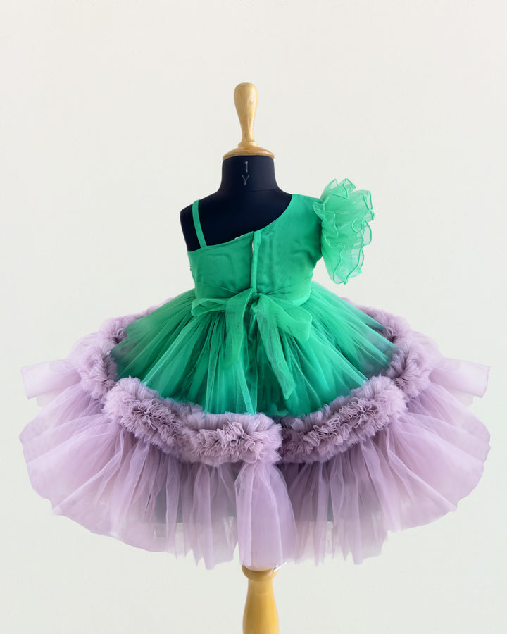Spring green pastel pink baby girl birthday dress, handwork ruffles frock, pleated party wear dress for kids