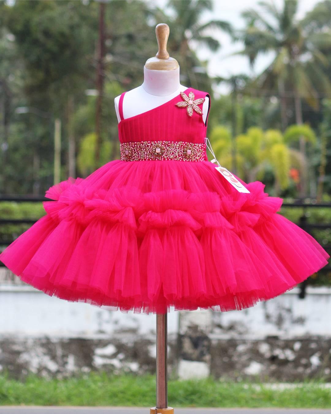 Ranypink Shade Baby Girls Birthday Dress - Pleated Ruffled Party Frock