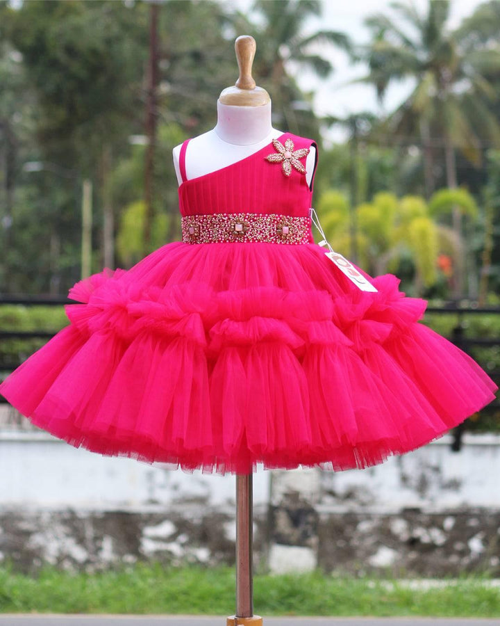 Ranypink Shade Baby Girls Birthday Dress - Pleated Ruffled Party Frock