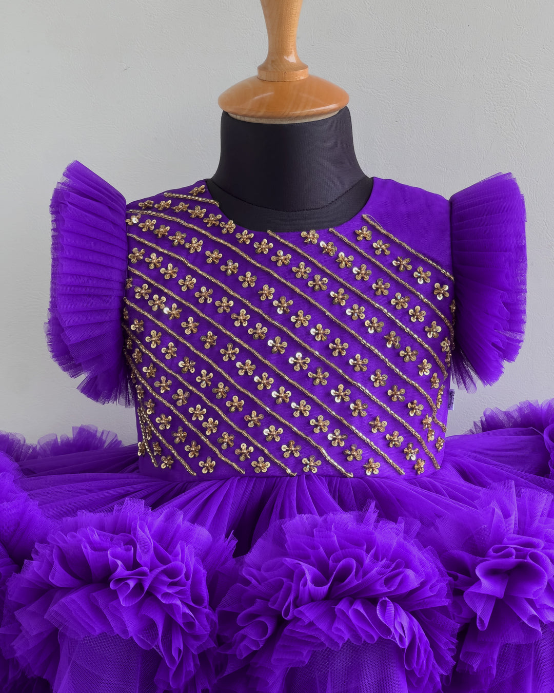 Violet shade baby girl birthday dress, 3 step ruffle frock, party wear dress for kids, violet handwork frock, designer baby birthday outfit