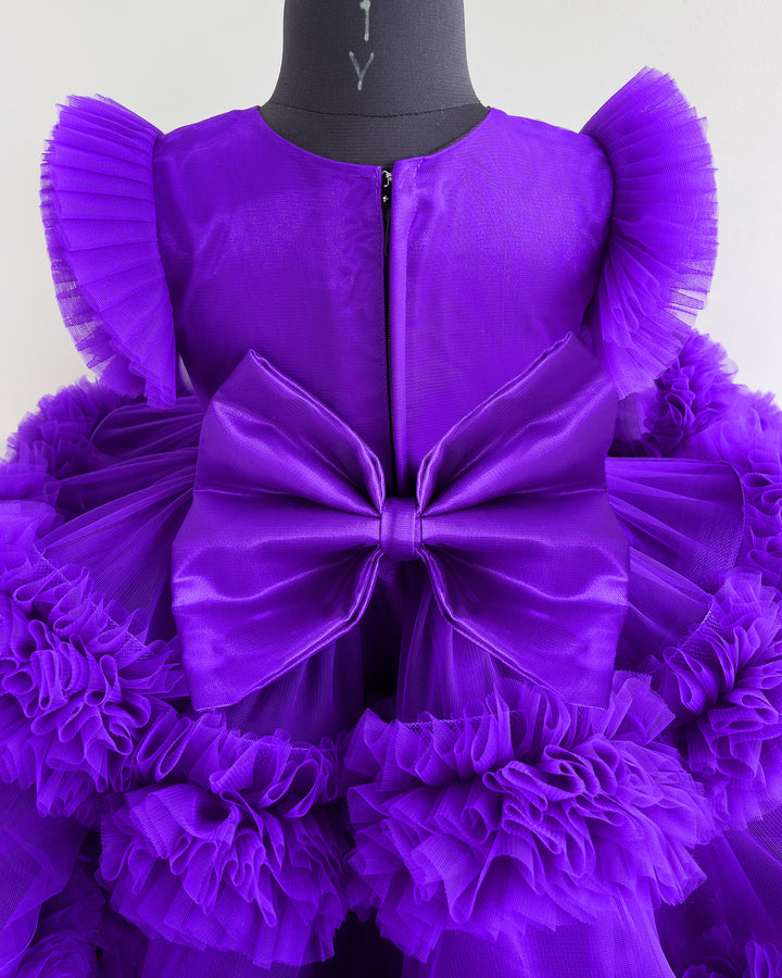 Violet shade baby girl birthday dress, 3 step ruffle frock, party wear dress for kids, violet handwork frock, designer baby birthday outfit