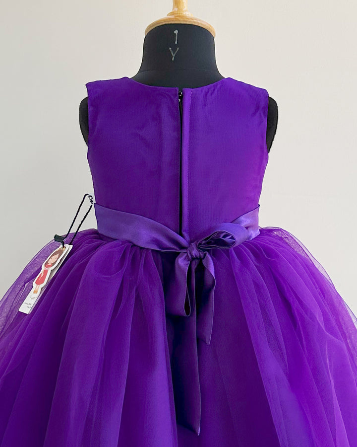 Violet Shade Pleated Handwork Butterfly Partywear Frock