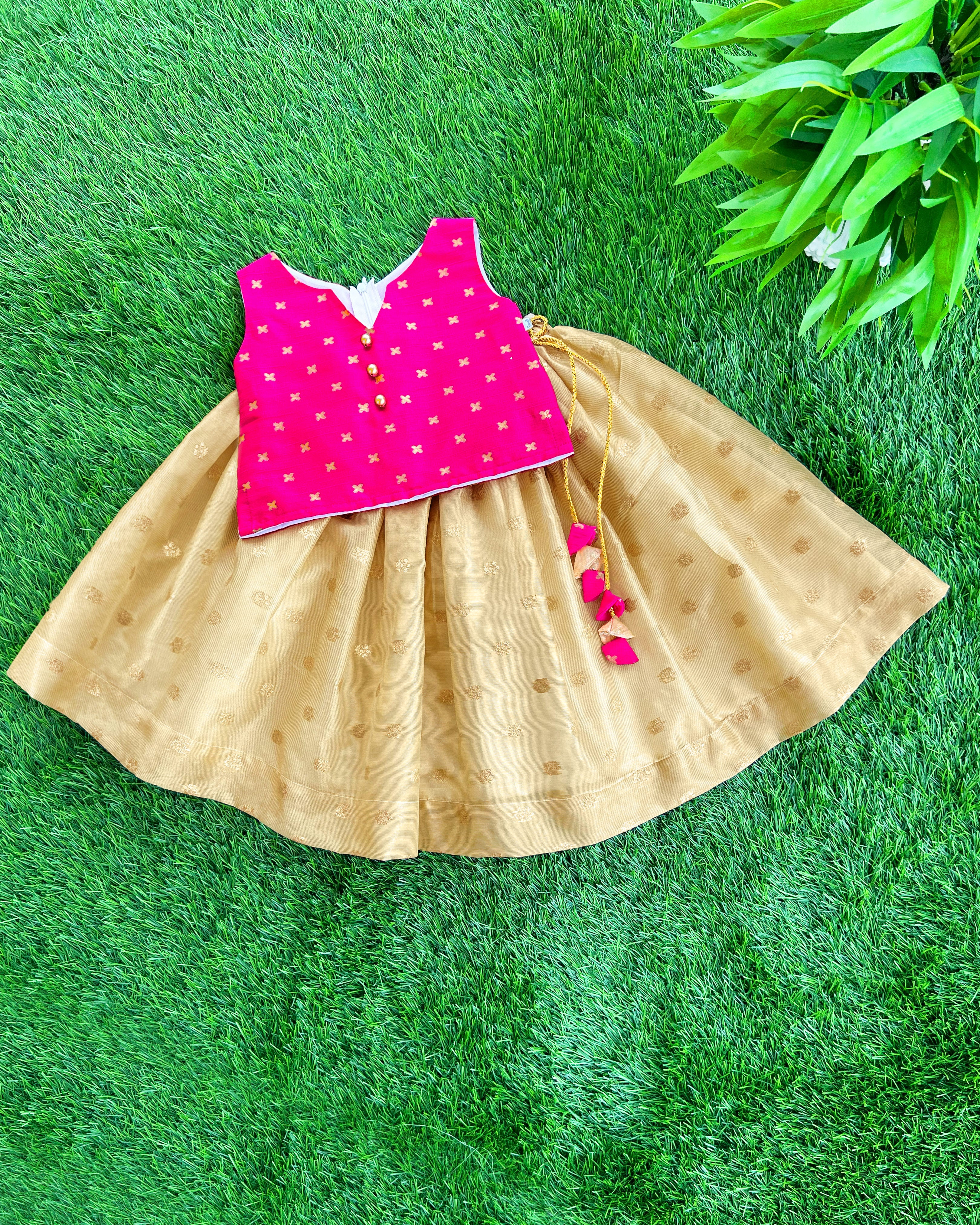 PK HUB Girls Cotton Printed Lehenga Choli Traditional Dress Set - Pink, Size 1-2 Years - View #7