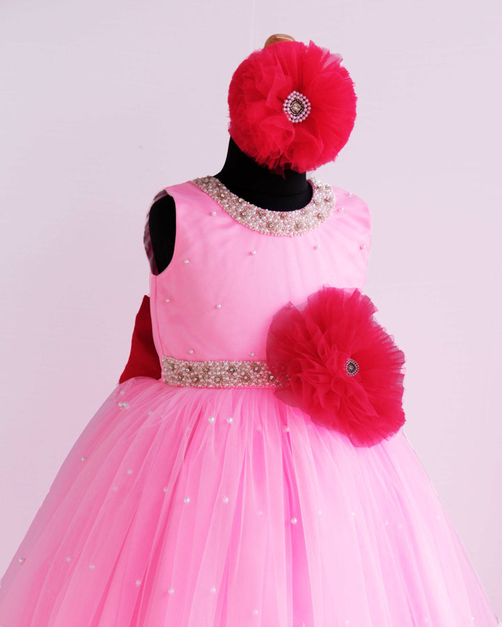 Baby Pink & Rany Pink Combo Beads Handwork Partywear Frock
Material: Baby pink and rany pink shade handwork baby-girls partywear birthday frock is made with soft mono nylon net fabric. Yoke part is designed in a normal patt