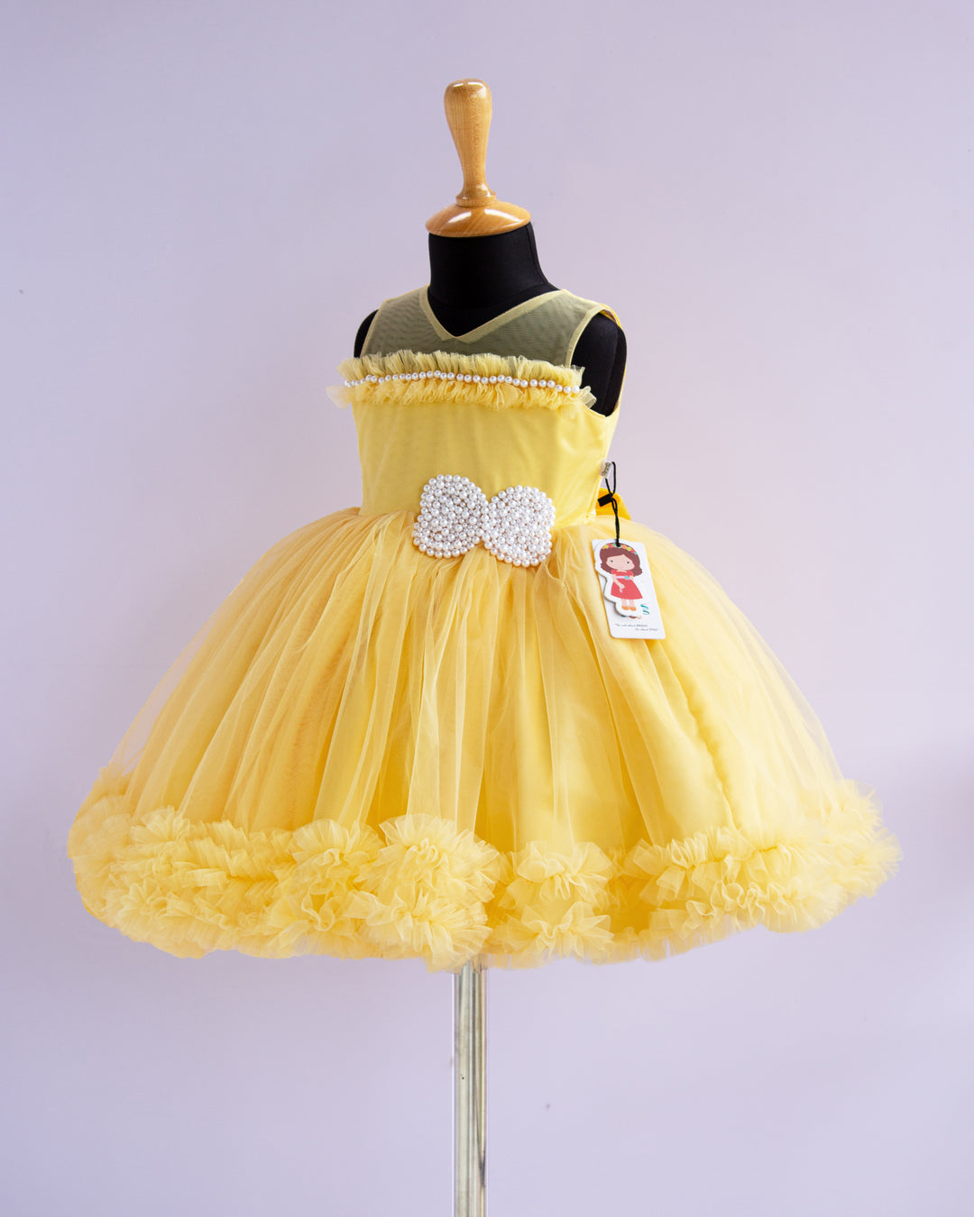 yellow partywear frock kids baby girls stanwells kids, pearl applique frock, butterfly designs for kids, birthday dresses for baby girls, 1st birthday dresses