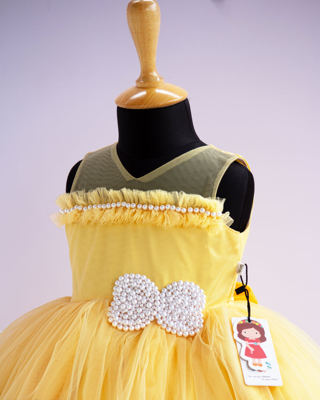 yellow partywear frock kids baby girls stanwells kids, pearl applique frock, butterfly designs for kids, birthday dresses for baby girls, 1st birthday dresses