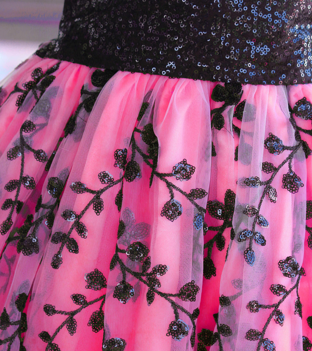 Peach and Black Combo Sequins Embroidery Lehenga Choli