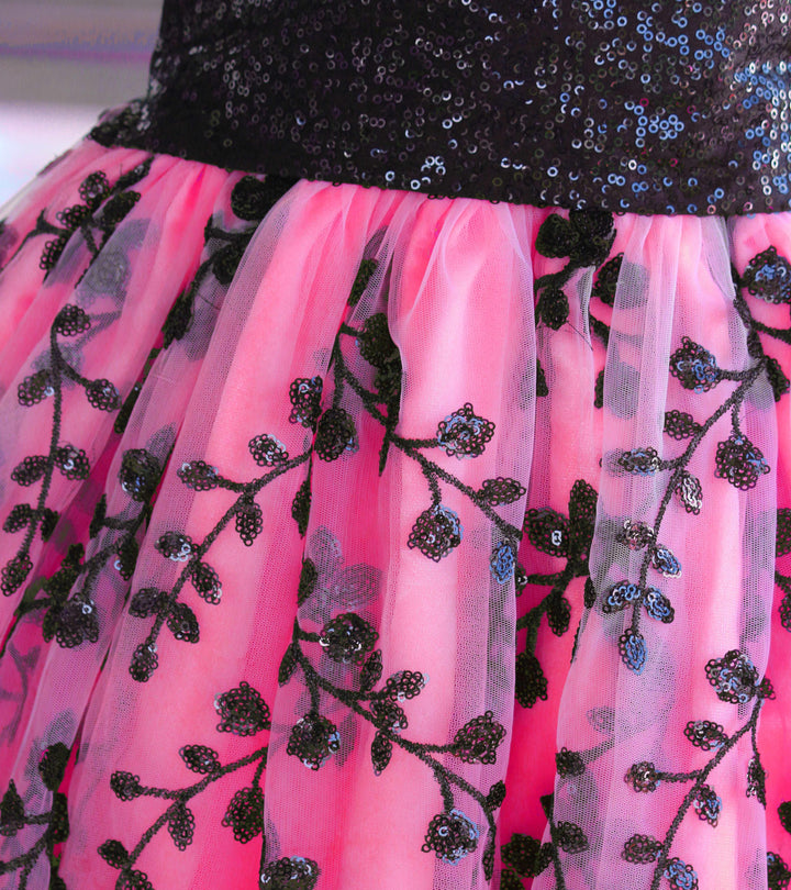 Peach and Black Combo Sequins Embroidery Lehenga Choli