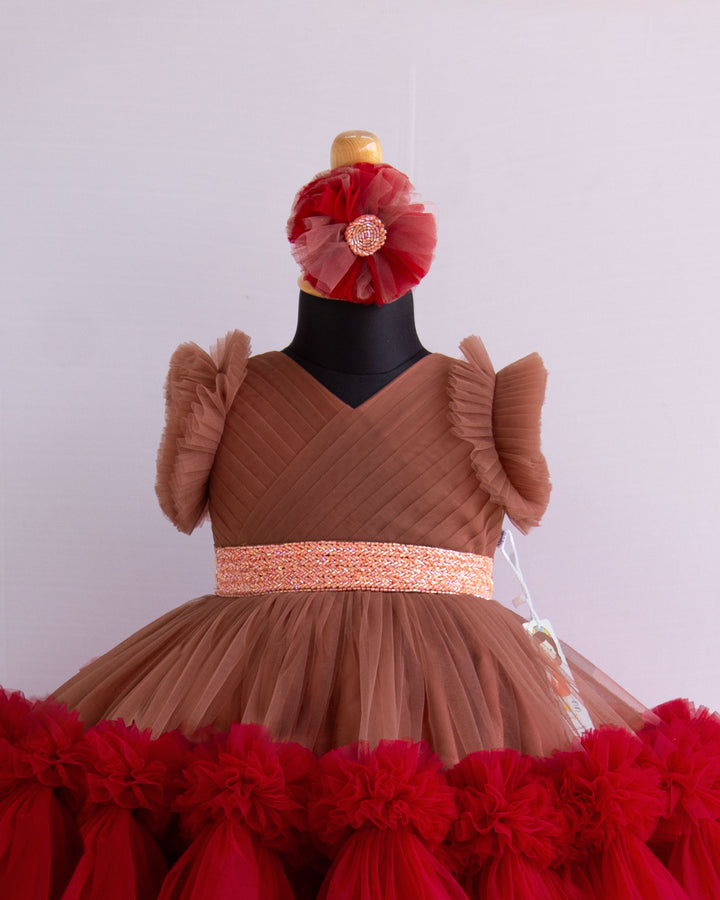 coffee light chocolate shade baby girls partywear birthday frocks stanwells kids handwork dresses