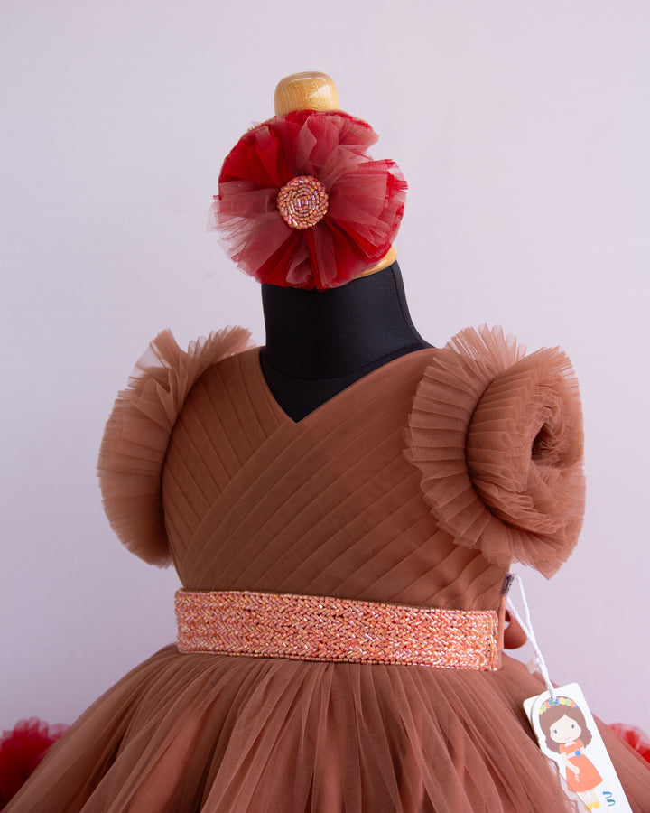 coffee light chocolate shade baby girls partywear birthday frocks stanwells kids handwork dresses