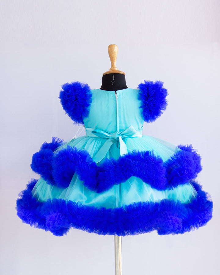moon and star theme frock for baby girls stanwells kids birthday partywear frock blue shade light and dark shade frocks
