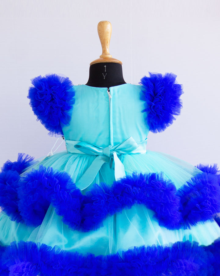 moon and star theme frock for baby girls stanwells kids birthday partywear frock blue shade light and dark shade frocks