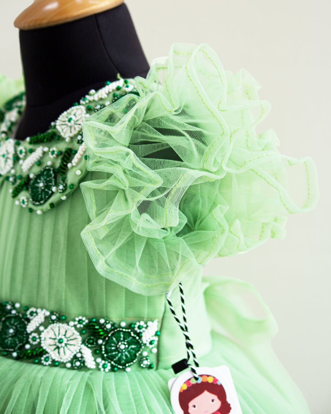 green frock for baby girls | stanwells kids | partywear kids dresses online | premium frocks kids | handwork dresses girls | infant party frocks online | pastel green frocks | bottle green frocks