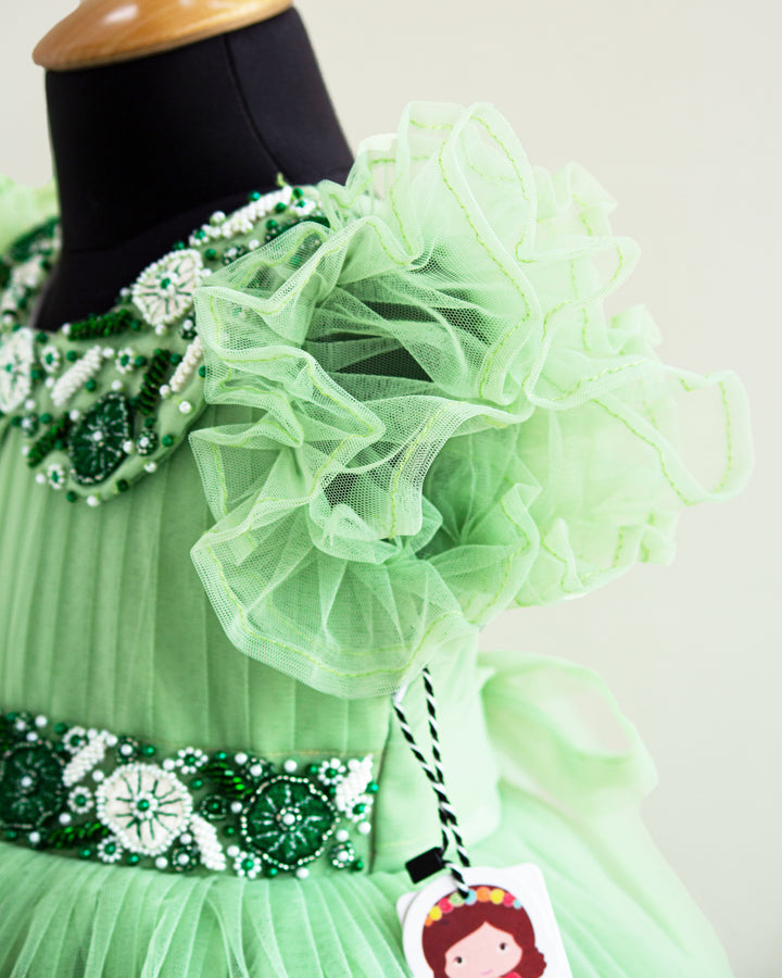 green frock for baby girls | stanwells kids | partywear kids dresses online | premium frocks kids | handwork dresses girls | infant party frocks online | pastel green frocks | bottle green frocks