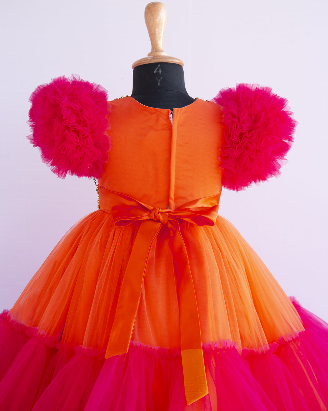 Orange & Rany Pink Combo Heavy Handwork Partywear Flared Ruffles Full