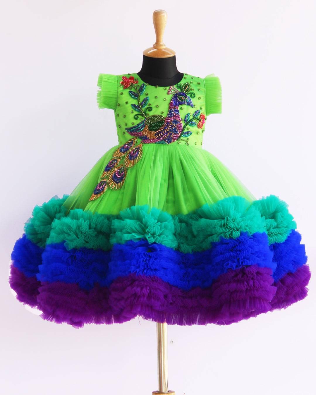 Parrot Green Peacock Theme Frock Stanwells Kids