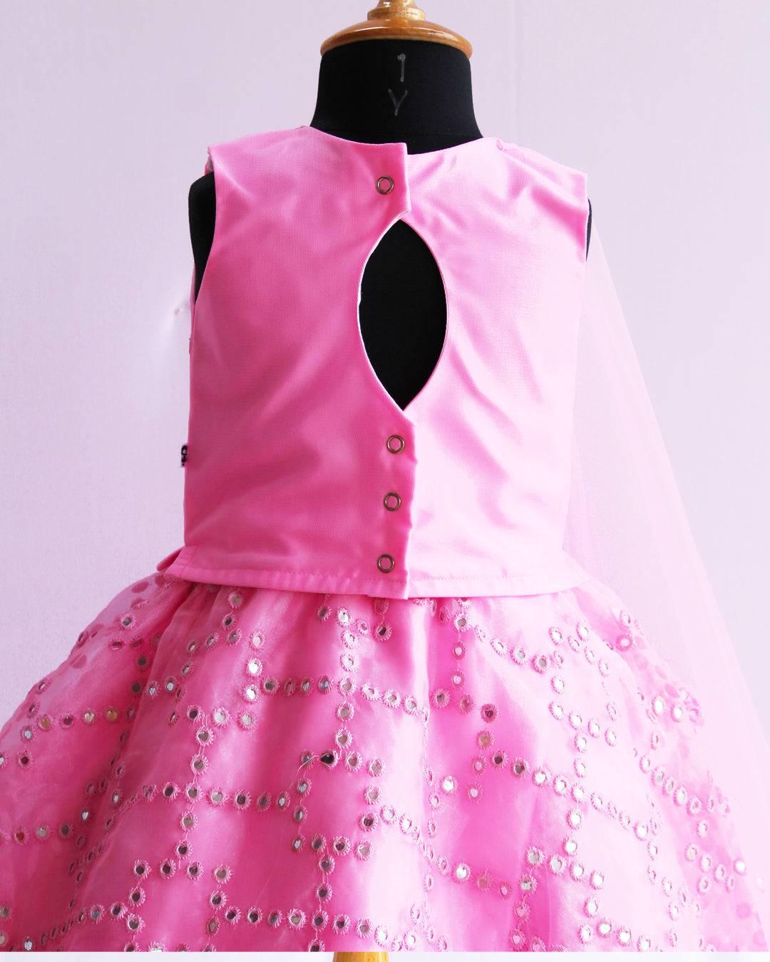 Baby Pink Organza Mirror work Ruffles Lehenga Choli set
Material: Baby Pink organza net is used for making this beautiful skirt & top .Top portion of the dress is designed with baby pink net fabric with mirror embroi